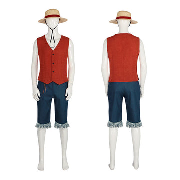 2024 Luffy Costume One Piece Luffy Cosplay Outfit Halloween Carnival Suit with Hat